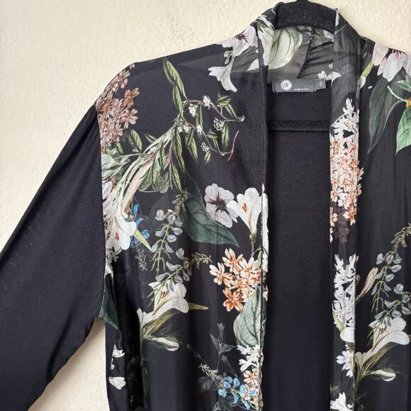M Made in Italy Silk Floral Sheer Longline Open Front Lightweight Cardigan - Picture 6 of 13
